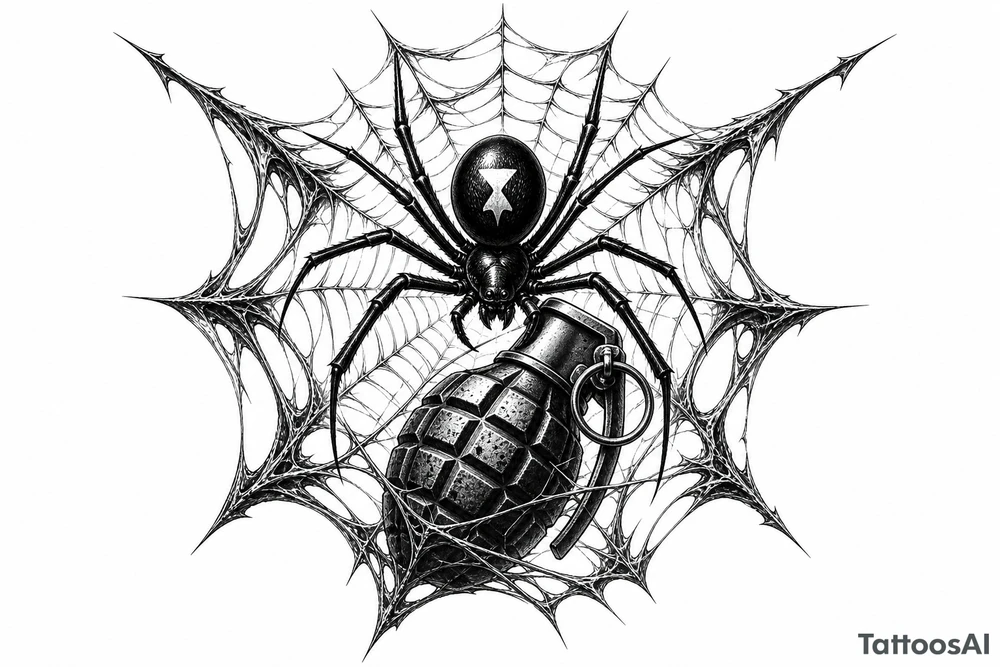 A spider web with black widow including a greanade tattoo idea