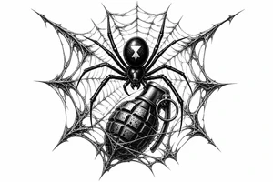 A spider web with black widow including a greanade tattoo idea