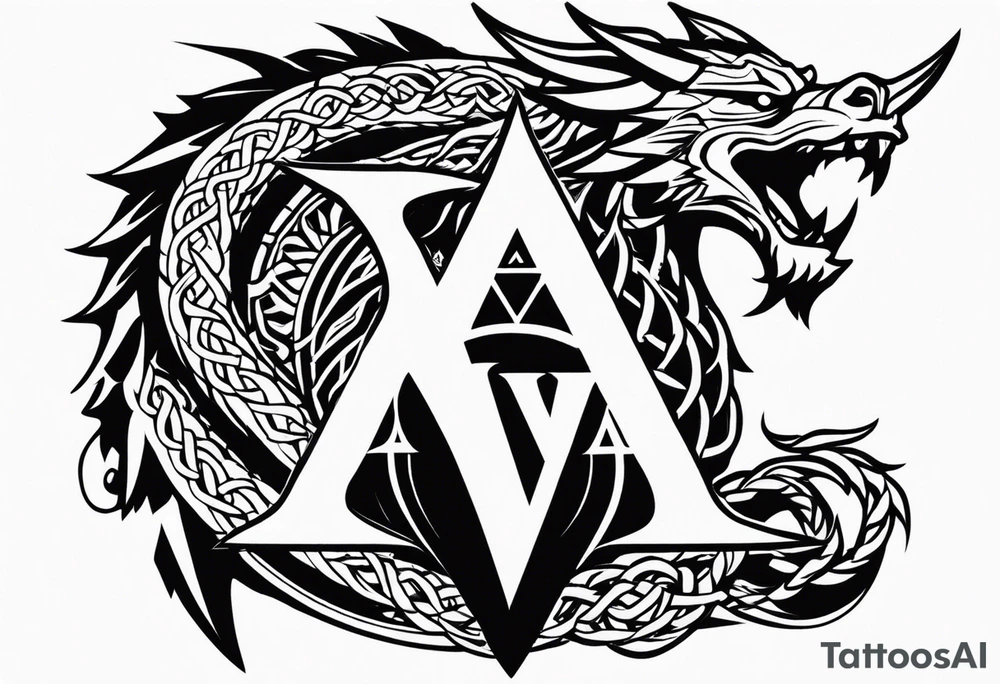 Valhalla sword shield dragon axe Valknut barbed wire chains tribal tattoo idea Valhalla sword shield dragon axe Valknut barbed wire chains tribal tattoo idea