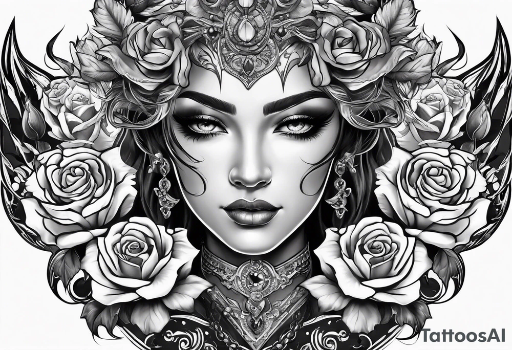 tattoo with demons and roses  for the back tattoo idea
