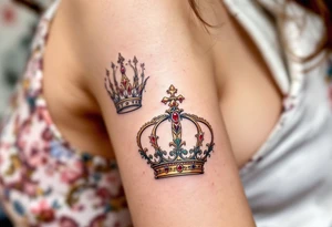 Baroque-style crowns designs with gold and ruby detailing. tattoo idea