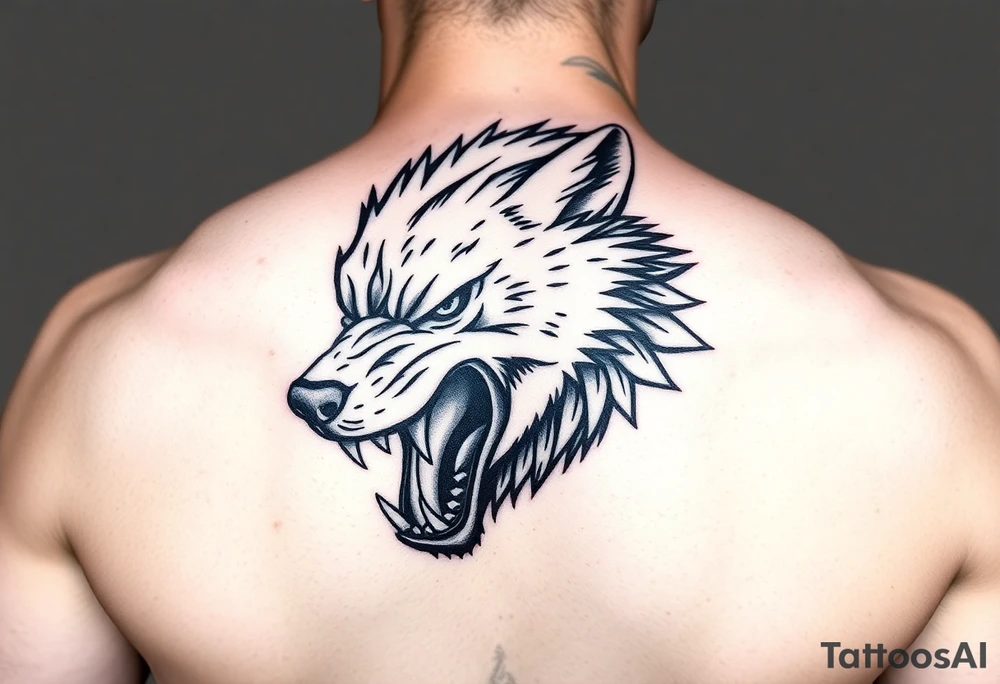 wolf head snarling tattoo idea