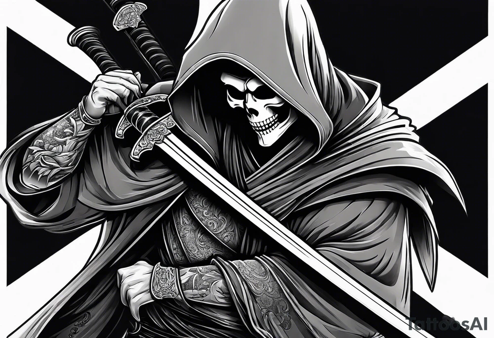 katana with grim reaper tattoo idea