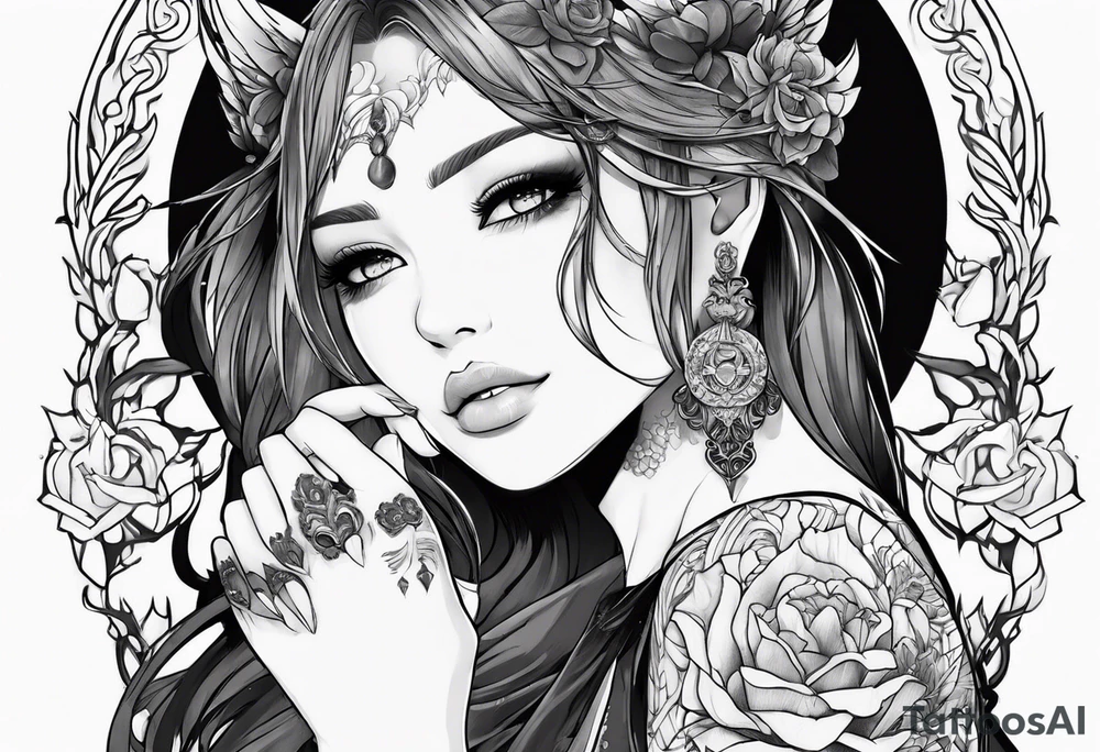 Anime girl with demon embracing her tattoo idea