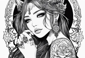 Anime girl with demon embracing her tattoo idea