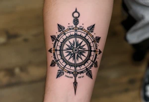 steampunk half compass half clock with a long native American arrow pointing at my wrist and saying "Isaiah 40:31" tattoo idea