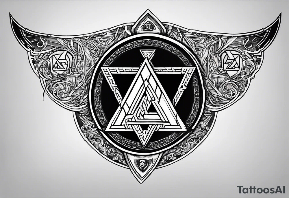 Valhalla shield sword axe Valknut fire runes tattoo idea