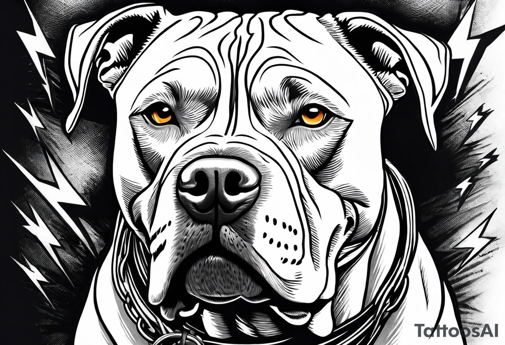 Angry american pitbull terier, lightning bolts eyes, angry face tattoo idea