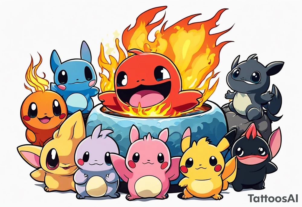 Calcifer, Chim Char, Toothless, Stitch, Kirby, Ponyo tattoo idea