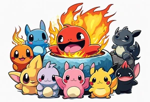 Calcifer, Chim Char, Toothless, Stitch, Kirby, Ponyo tattoo idea