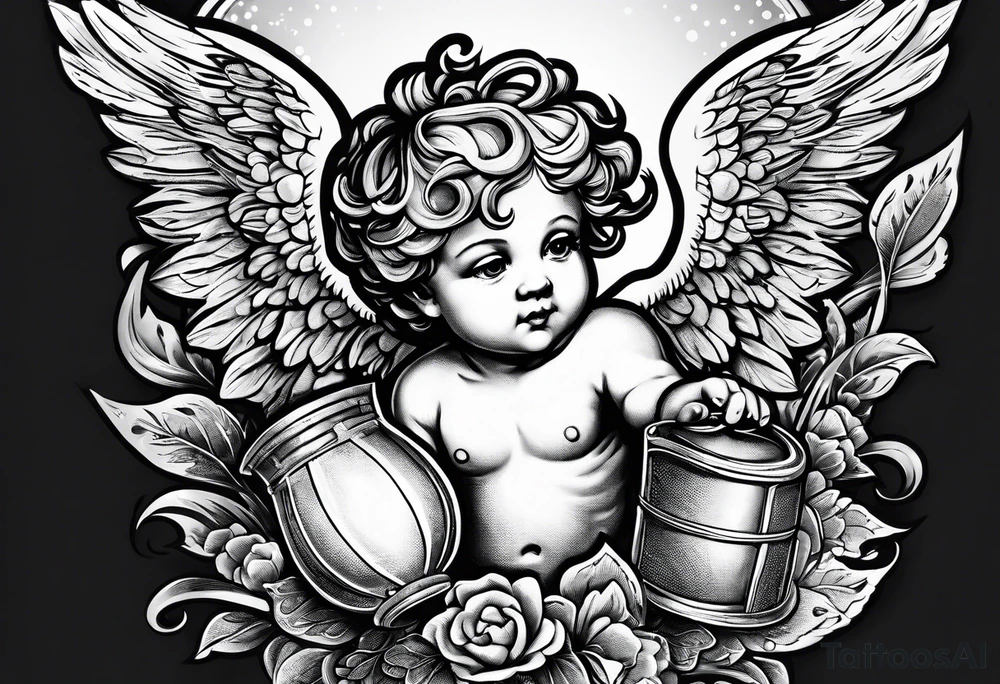 a cherub holding a money bag tattoo idea