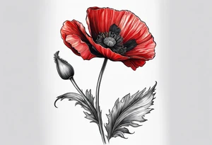 Red poppy flower with long stem tattoo idea