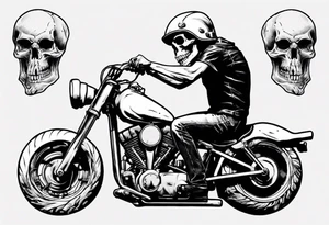 Skull riding motorcycle along the beach tattoo idea