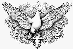 Clouds with doves and a outline of a cross tattoo idea