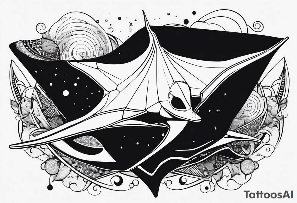 Simple manta ray with a nautical star inside and an octagon around tattoo idea
