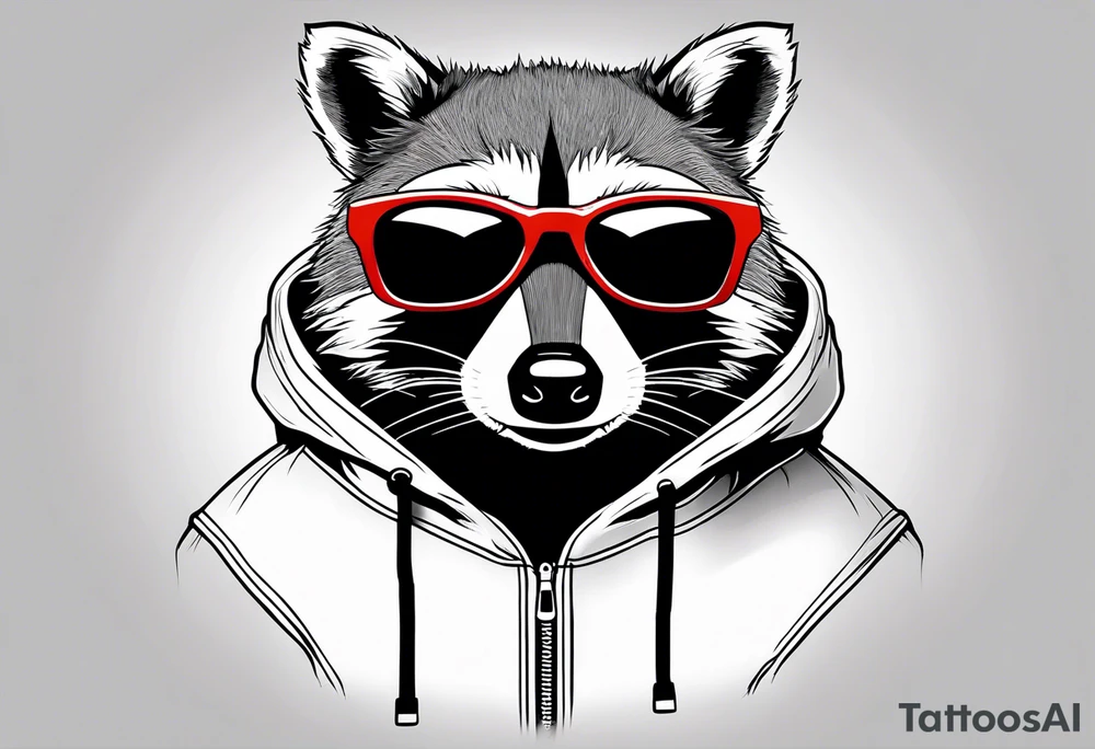 raccoon wearing a Superman hoodie tattoo idea