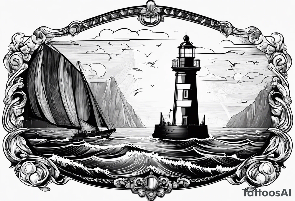 voilier vue de face. phare maritime dans le voilier servant de mat pour les voiles. tattoo idea