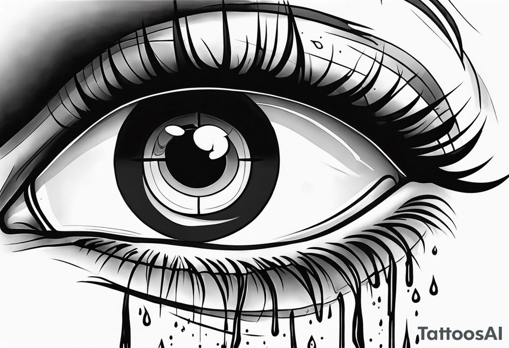 Realistic eye crying tears of tragedy death and betrayal tattoo idea