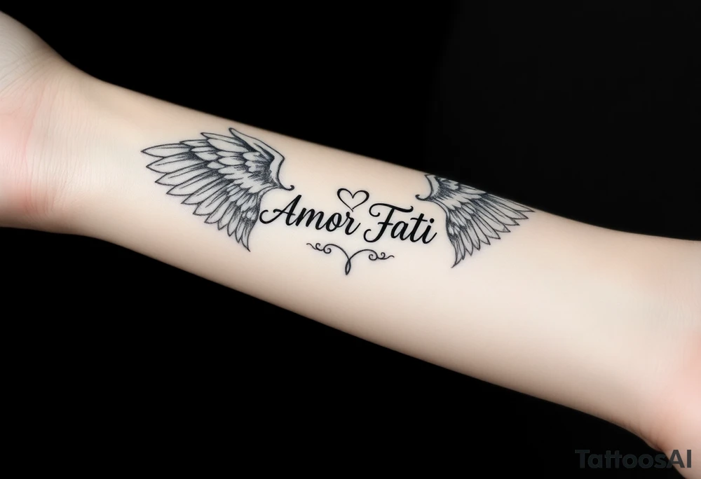“Amor Fati” with wings tattoo idea