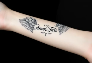 “Amor Fati” with wings tattoo idea