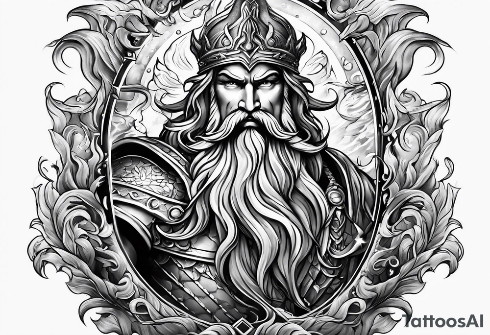 mystical Poseidon trident underwater tattoo idea