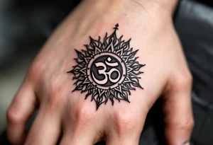 Dharmachakra with an ohm symbol in the middle tattoo idea