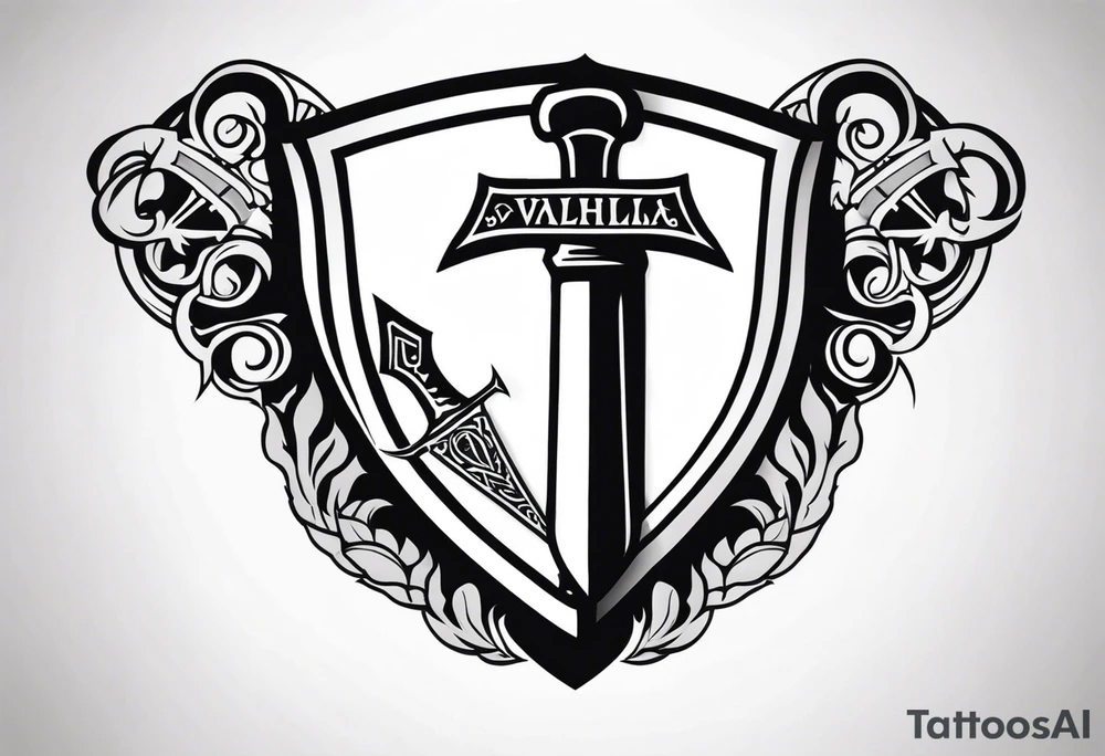 Valhalla shield  sword axe tattoo idea