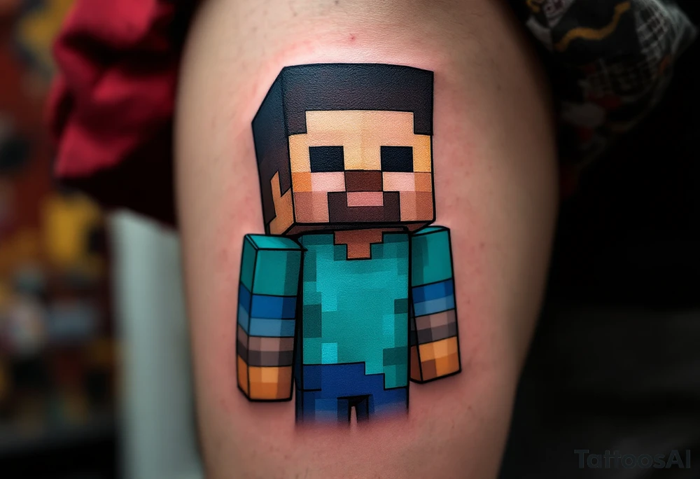 Small Minecraft Steve tattoo half size more vibrant colors tattoo idea