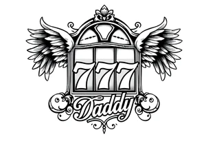 Slot machine with 777 with angel wings and word Daddy tattoo idea