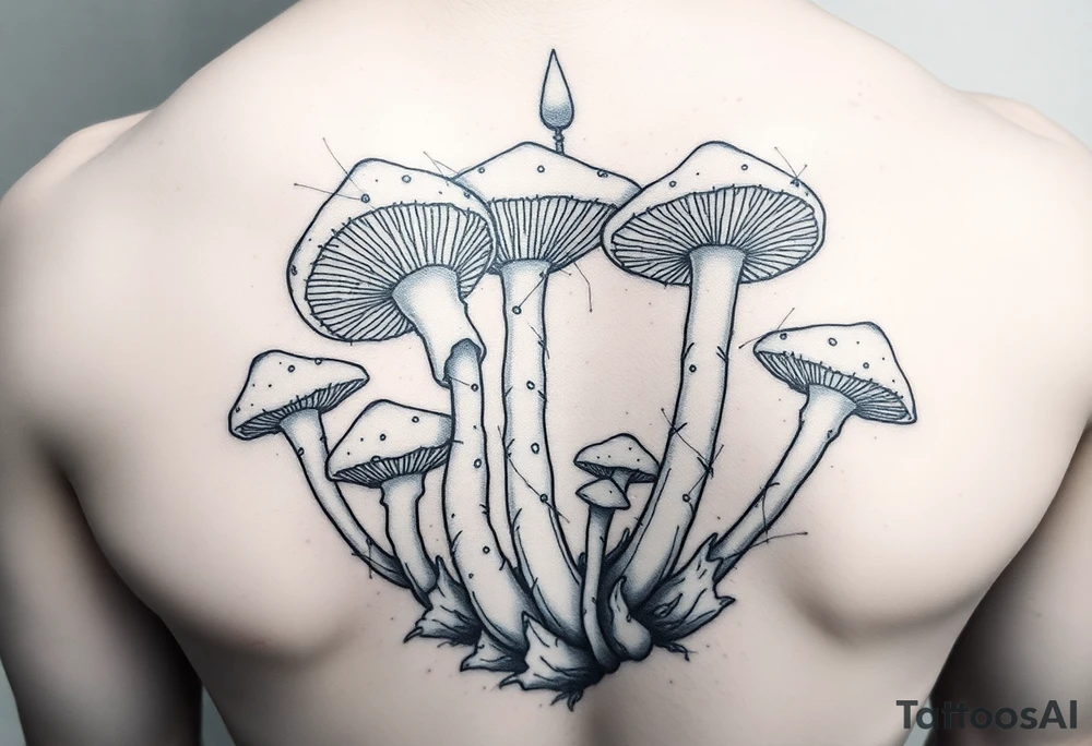 Mushrooms opening up the veil and showing what's beyond our perceivable world tattoo idea