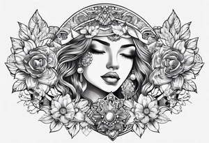 chest piece tattoo with jewelry tattoo idea