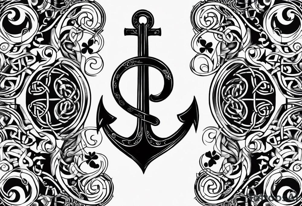 Celtic styling, anchor, bass clef note, treble clef note, dog paw print, half sleeve, forearm tattoo idea