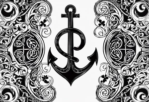 Celtic styling, anchor, bass clef note, treble clef note, dog paw print, half sleeve, forearm tattoo idea