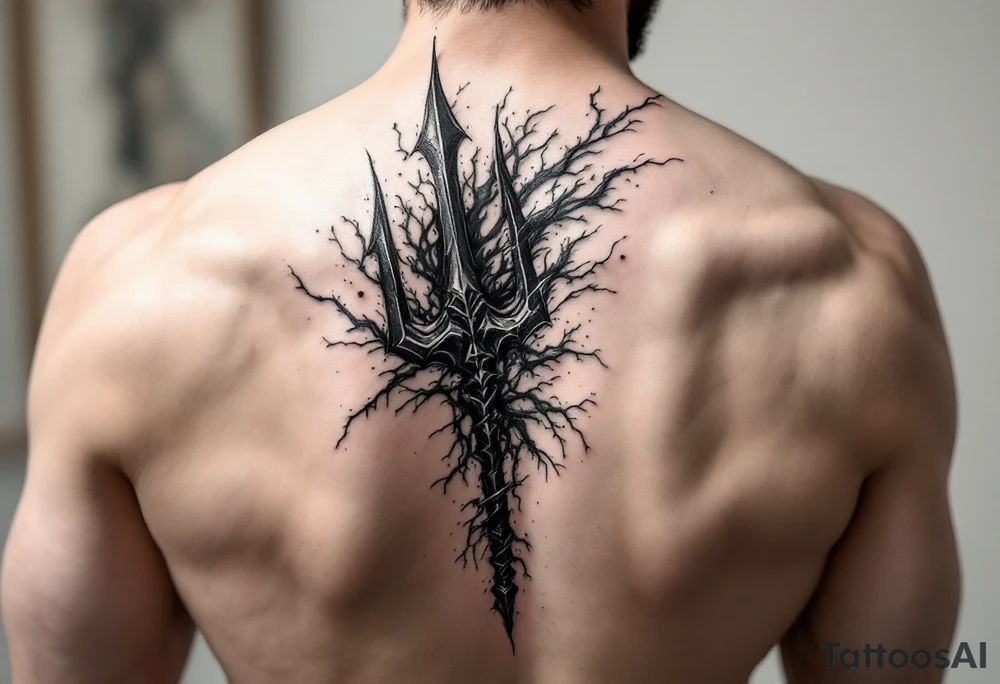 trident coming out of skin effect tattoo idea