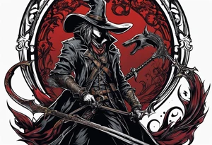 Bloodborne hunter, holding  scythe, howling, Dual wielding tattoo idea