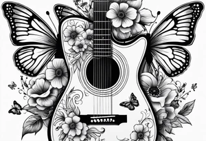 Guitar with flowers growing off the side, butterflies, small tattoo idea
