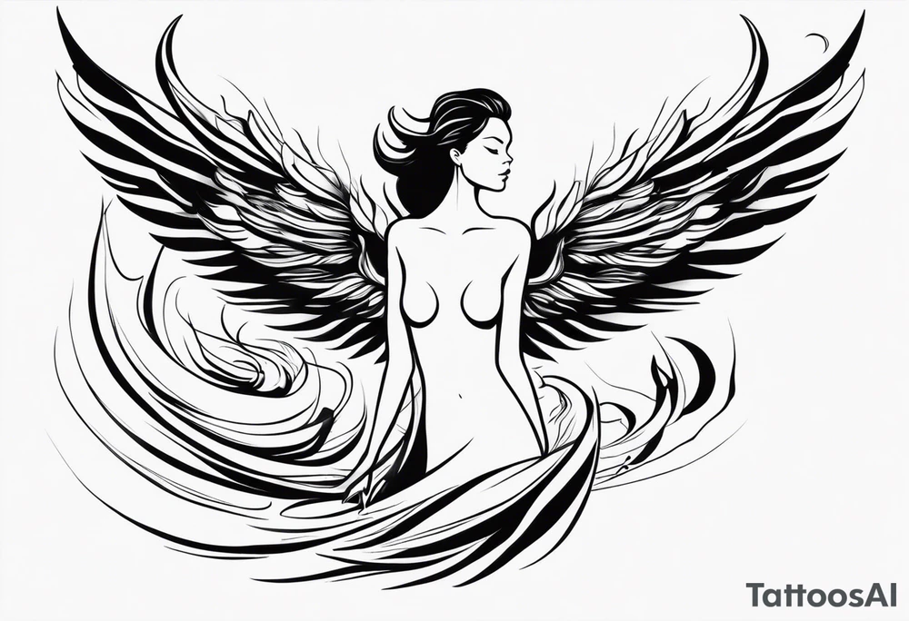 Woman rising into the phoenix tattoo idea