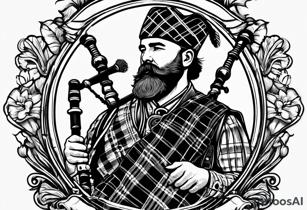 Scottish Bagpiper in  a kilt tattoo idea