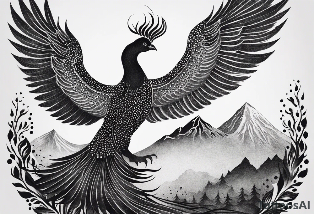 phoenix, resilience, mother, mountains tattoo idea