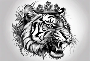 Tiger wearing crown mouth open tattoo idea