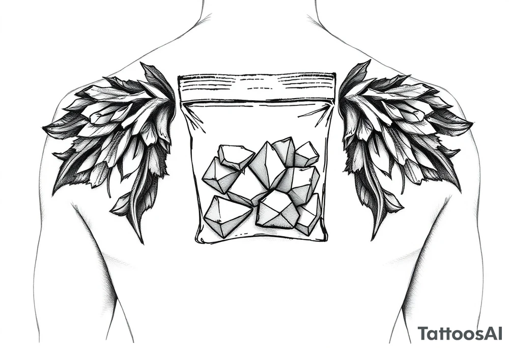 Small plastic baggie with shards of crystal meth inside of it tattoo idea