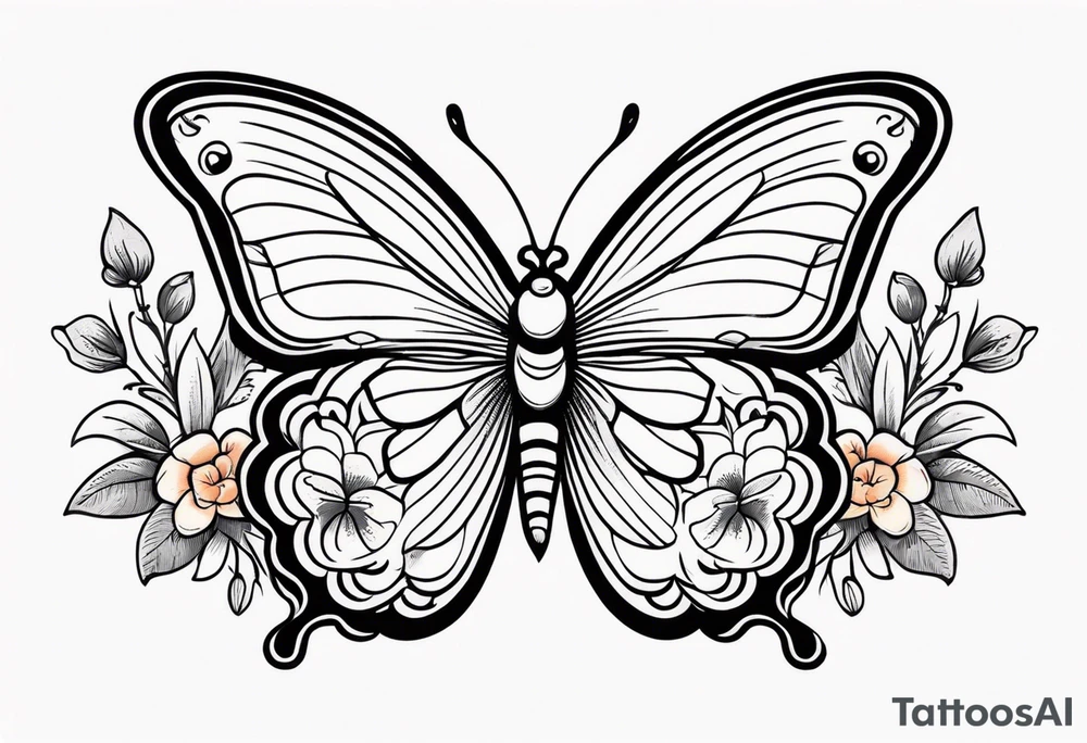 butterfly 
with flowers around it vintage old school traditional tattoo idea
