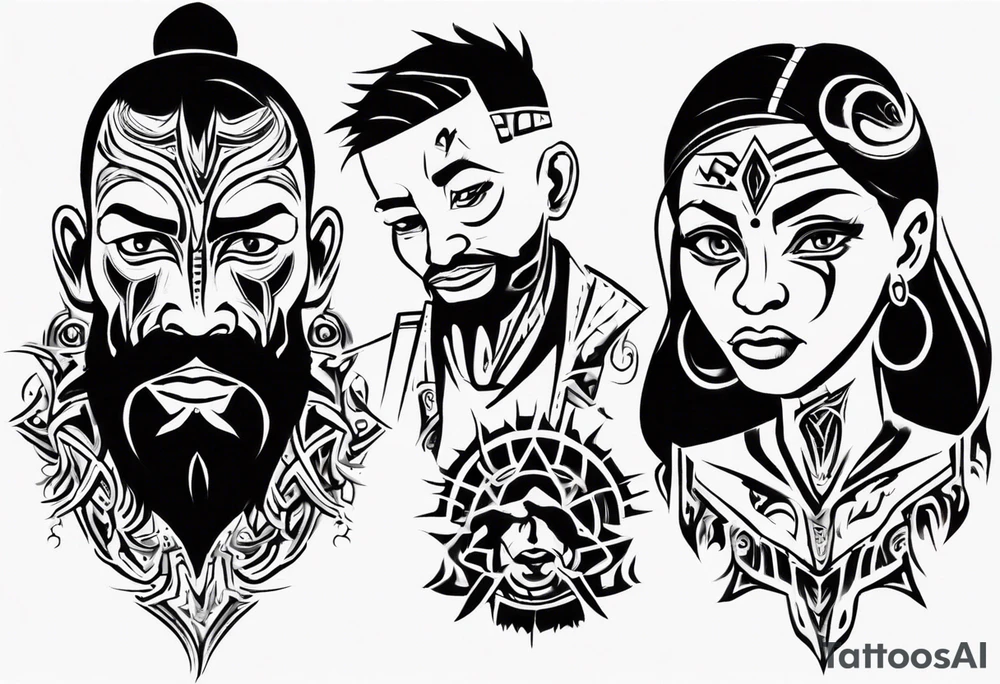 tribal father loving his son and wife making sure they are safe from the world and all the evil tattoo idea
