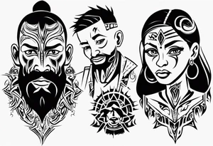 tribal father loving his son and wife making sure they are safe from the world and all the evil tattoo idea