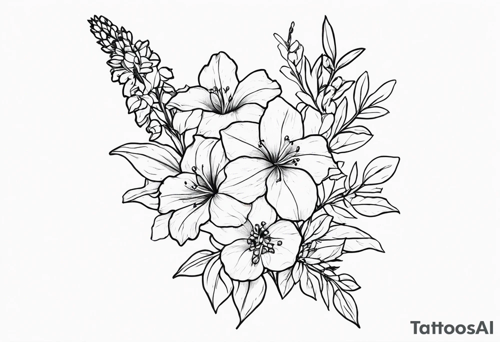 Bouquet with larkspur tattoo idea