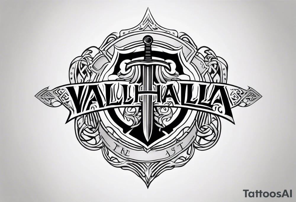 Valhalla mist fire sword shield tattoo idea