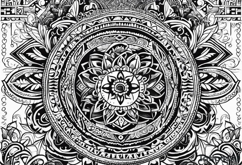 Mexican American inspired Tattoo that incorporates love for family and importance of building wealth. Include elements of the pacific northwest tattoo idea