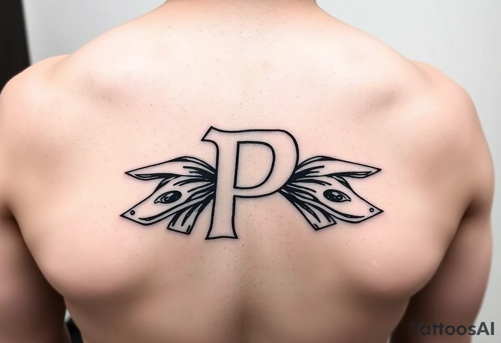 Small Letter P with a dollar bill coming out from the sides tattoo idea