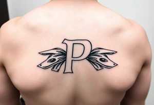 Small Letter P with a dollar bill coming out from the sides tattoo idea