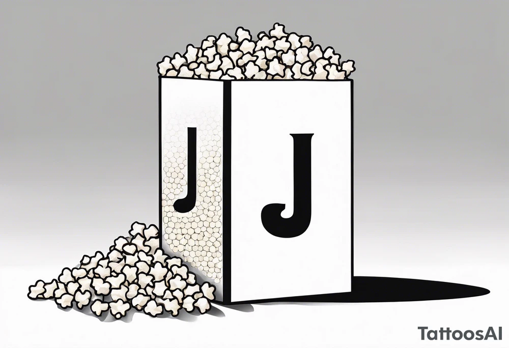 Popcorn, letter J on box tattoo idea